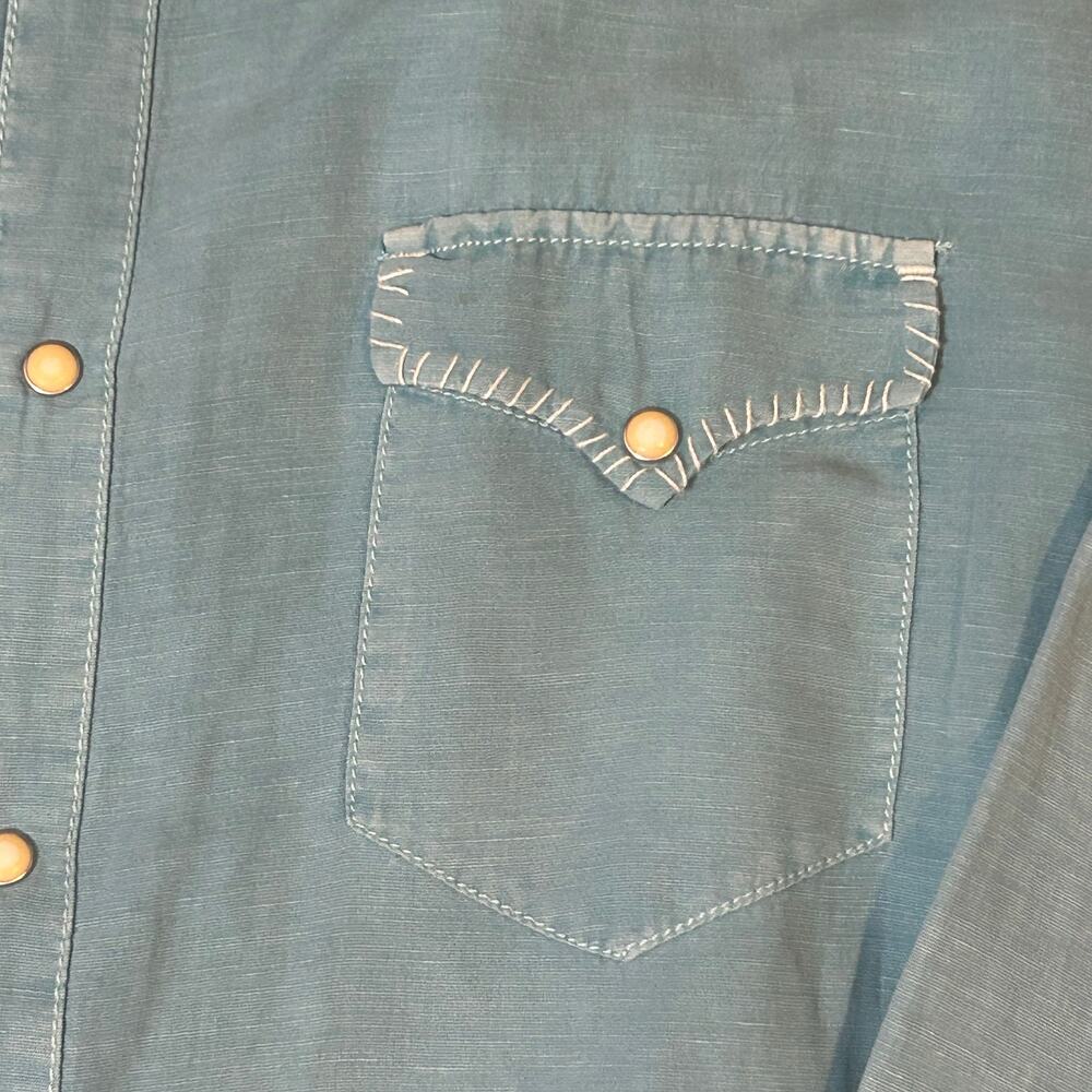 Ryan Michael men's silk linen blend turquoise snap button western shirt XL - Picture 3 of 12
